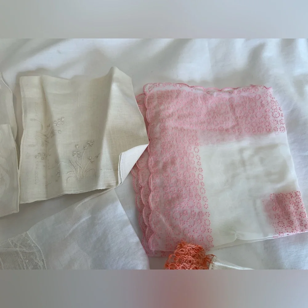Lot of 8 Handkerchief Set, Linen, Cotton, Crochet New Vintage